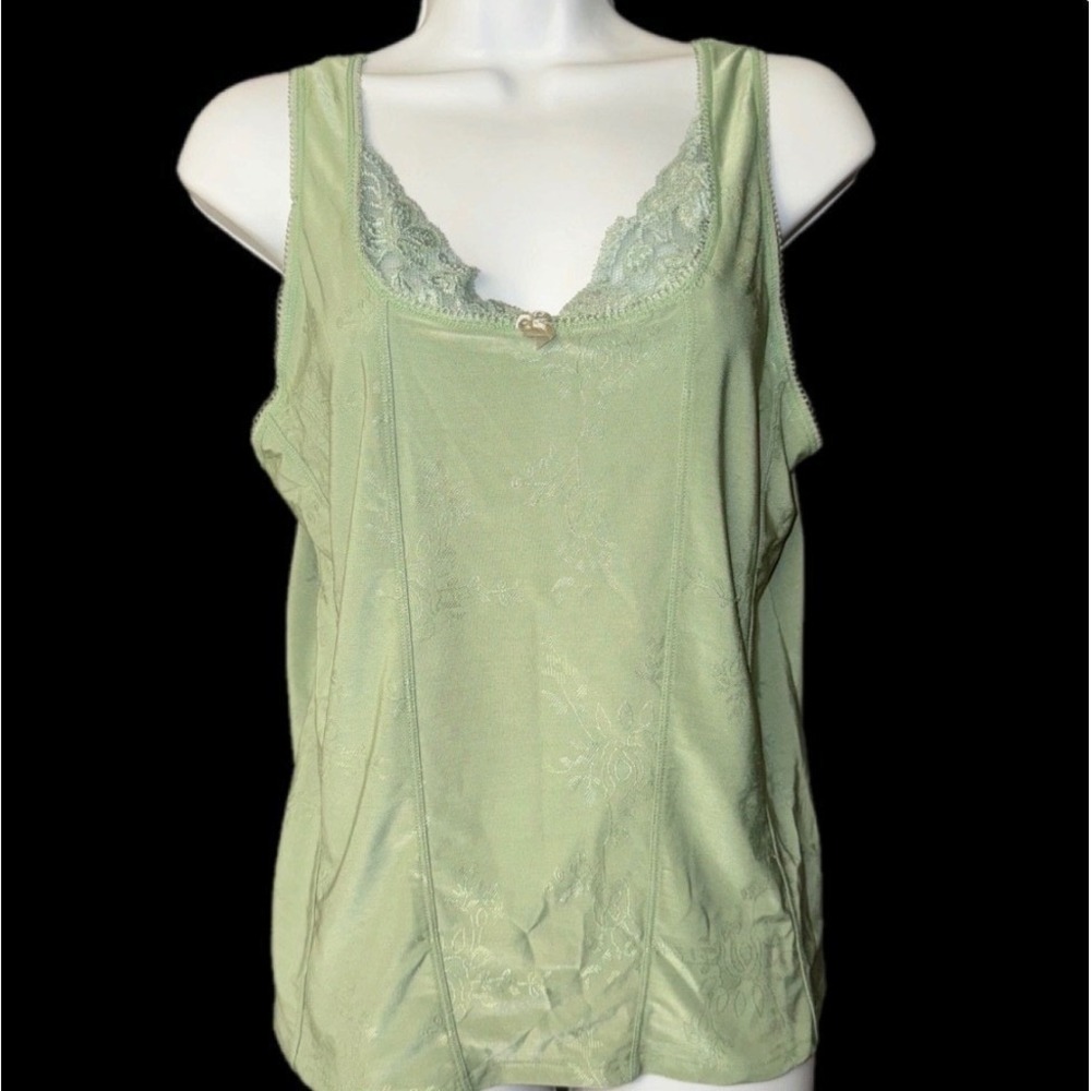 Nick & Sarah Camisole Women Large‎ Sage Green Floral Jacquard Lace Trim Tank Top